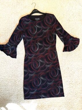 Frank Lyman Design Black, Silver and Burgundy Bell-Sleeve Special Occasion Dress